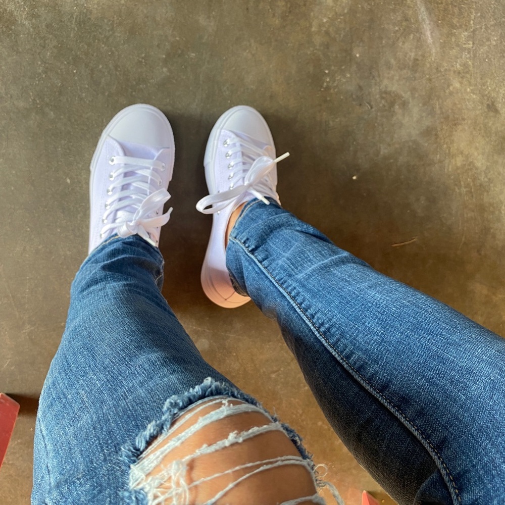 All White Lace Up Low Top Canvas Sneakers - Picture 7 of 7